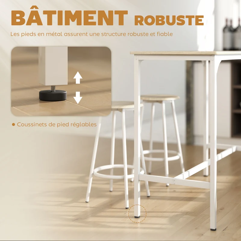 Ensemble table haute et 4 tabourets 110 x 50 x 89.5 cm repose-pieds gain de place moderne industriel cosy en MDF marron 21_0002330