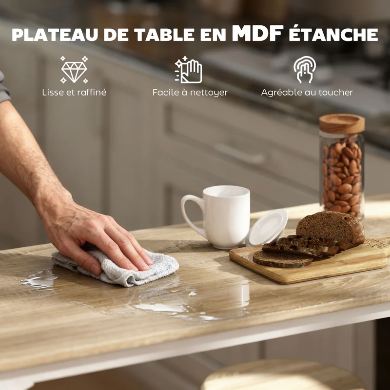 Ensemble table haute et 4 tabourets 110 x 50 x 89.5 cm repose-pieds gain de place moderne industriel cosy en MDF marron 21_0002330