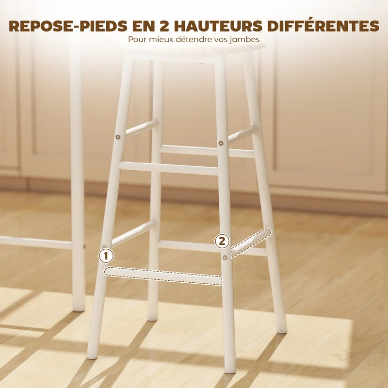 Ensemble table de bar 2 tabourets et étagère usage cuisine 80 x 50 x 90 cm gain de place design industriel en MDF blanc 21_0002210