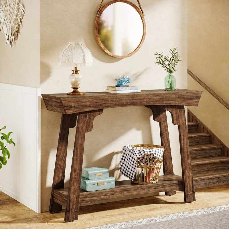 Tribesigns Table console, Table d'entrée étroite à 2 niveaux avec étagère