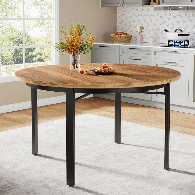 Tribesigns Table à manger ronde, Table de cuisine de 118 cm Table à manger pour 4 personnes