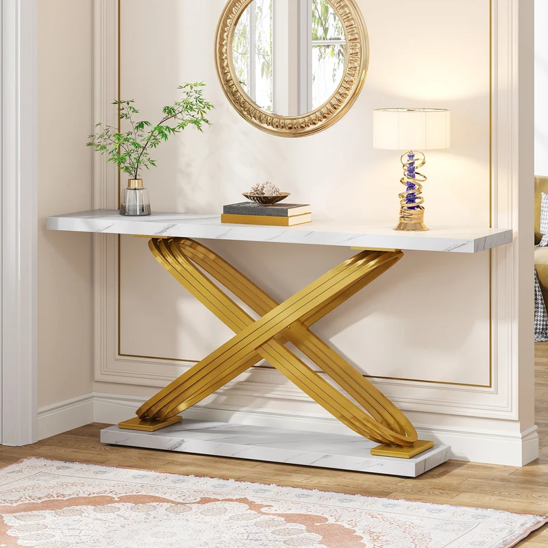 Tribesigns Console, Table d'entrée moderne en marbre de 140 cm