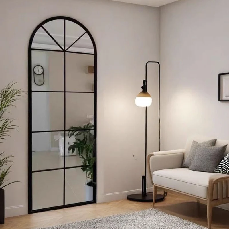 Traditional French Plywood Glass Oval Full-Length Floor Mirror With HD Anti-Explosion Glass For Living Room & Bedroom
