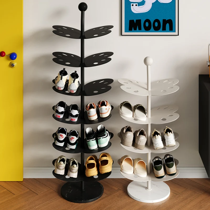 Modern Art Deco Space-Saving Carbon Steel Marble Butterfly Shoe Storage Rack 4/6-Tier For Entryway & Hallway