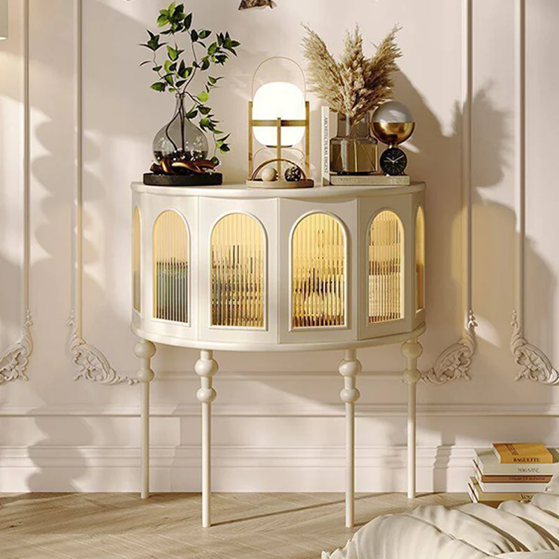 Traditional French Rubberwood Glass Semi Circular Globe Storage Cabinet With 1 Tier For Living Room