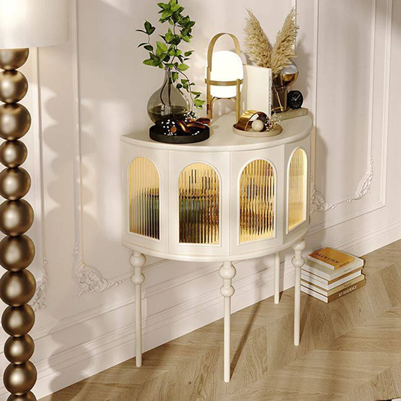 Traditional French Rubberwood Glass Semi Circular Globe Storage Cabinet With 1 Tier For Living Room