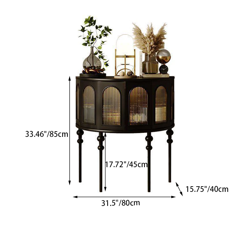 Traditional French Rubberwood Glass Semi Circular Globe Storage Cabinet With 1 Tier For Living Room