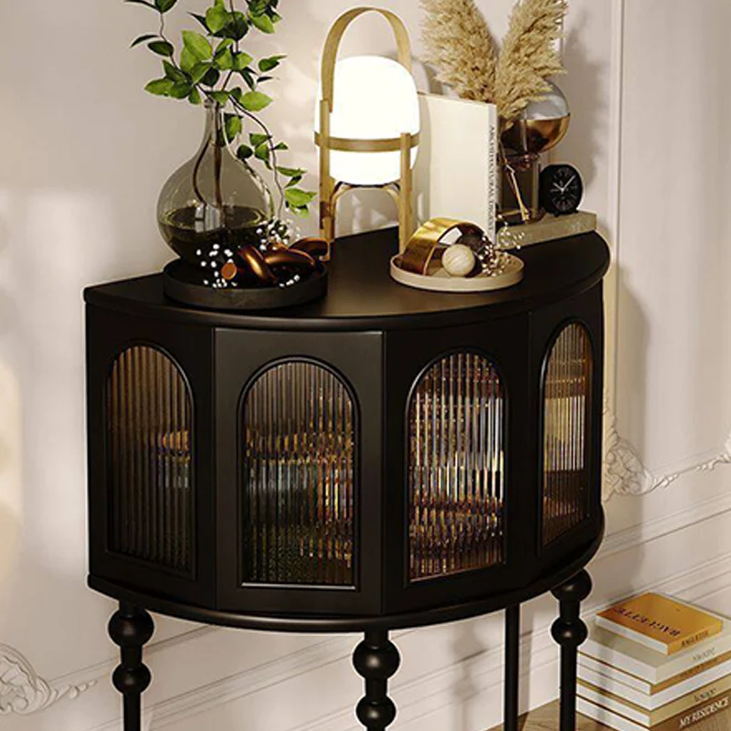 Traditional French Rubberwood Glass Semi Circular Globe Storage Cabinet With 1 Tier For Living Room
