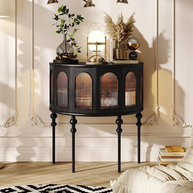 Traditional French Rubberwood Glass Semi Circular Globe Storage Cabinet With 1 Tier For Living Room
