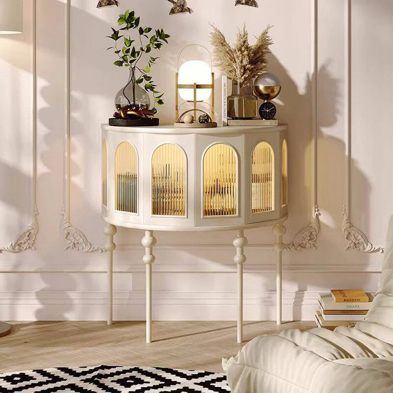 Traditional French Rubberwood Glass Semi Circular Globe Storage Cabinet With 1 Tier For Living Room