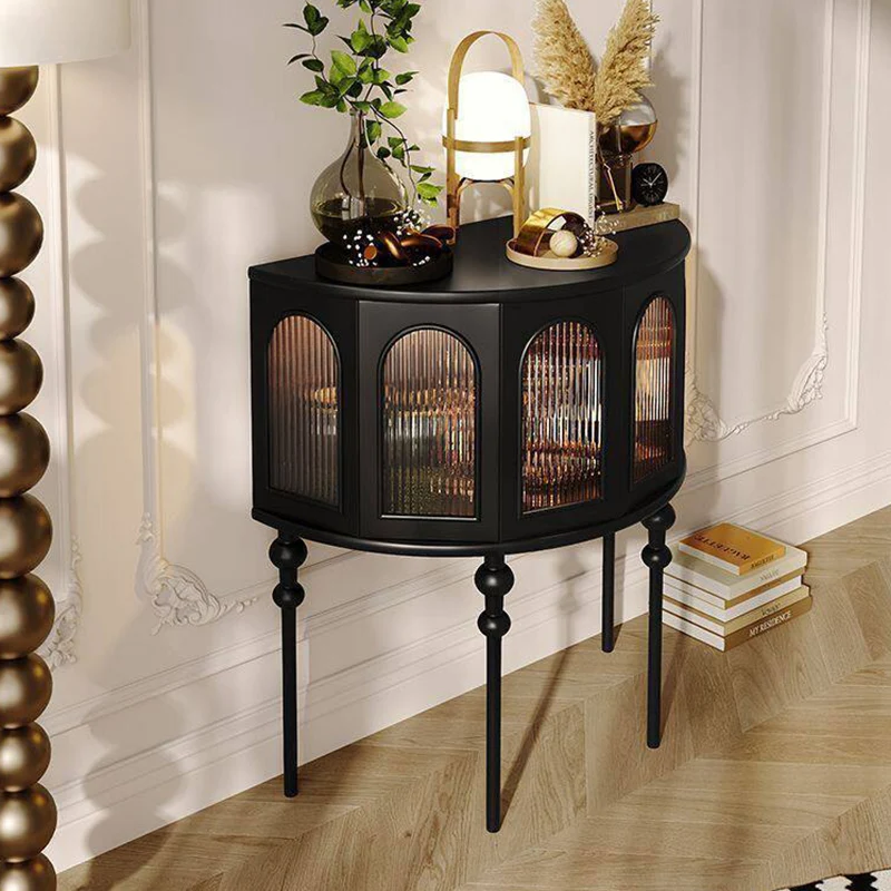 Traditional French Rubberwood Glass Semi Circular Globe Storage Cabinet With 1 Tier For Living Room