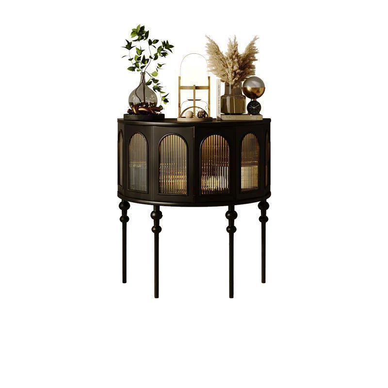Traditional French Rubberwood Glass Semi Circular Globe Storage Cabinet With 1 Tier For Living Room