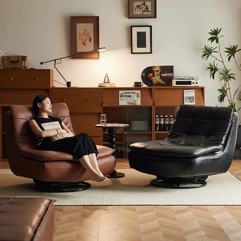 Modern Luxury Carbon Steel & Plywood Microfiber Leather Rounded Accent Chair With Swivel And Rocking Function For Living Room