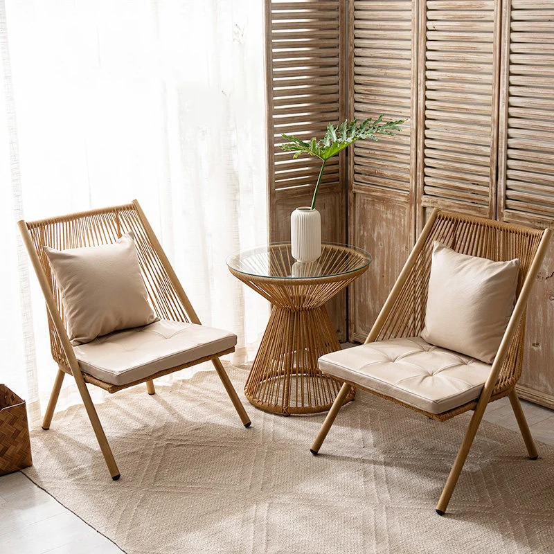 Modern Minimalist Aluminum PE Rattan Weaving Open-Weave Accent Chair With Backrest For Balcony & Garden