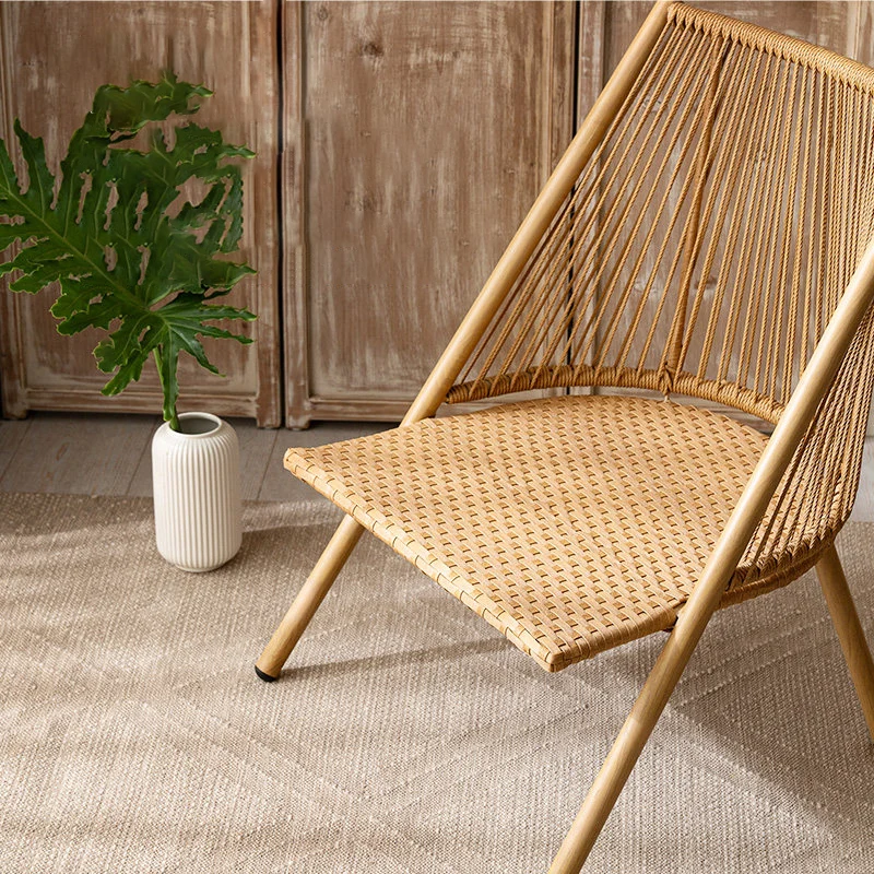 Modern Minimalist Aluminum PE Rattan Weaving Open-Weave Accent Chair With Backrest For Balcony & Garden
