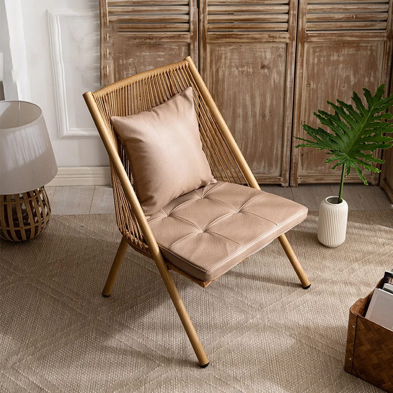 Modern Minimalist Aluminum PE Rattan Weaving Open-Weave Accent Chair With Backrest For Balcony & Garden