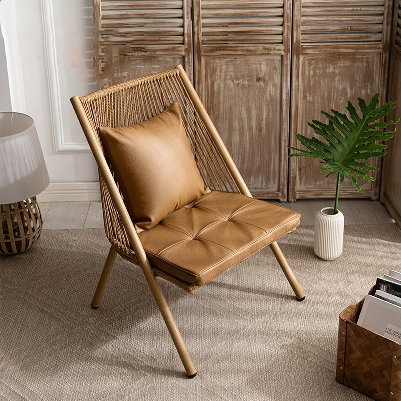 Modern Minimalist Aluminum PE Rattan Weaving Open-Weave Accent Chair With Backrest For Balcony & Garden