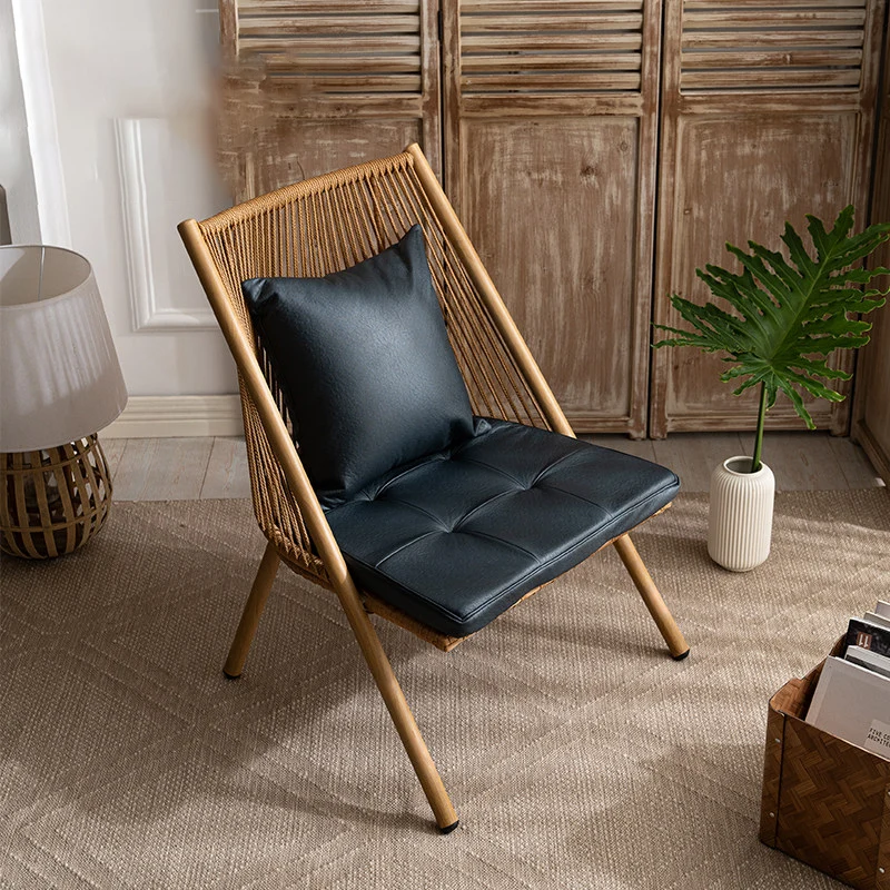 Modern Minimalist Aluminum PE Rattan Weaving Open-Weave Accent Chair With Backrest For Balcony & Garden