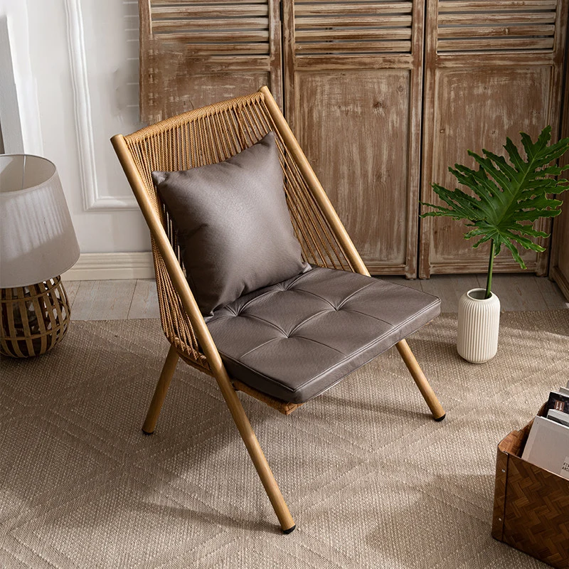 Modern Minimalist Aluminum PE Rattan Weaving Open-Weave Accent Chair With Backrest For Balcony & Garden