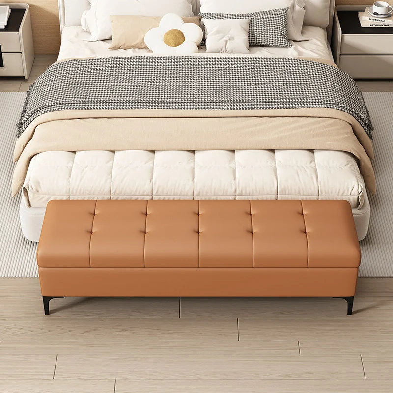 Modern Luxury Faux Eco-Leather & Pine Wood Rectangular Tufted Shoe Bench With Hidden Storage For Living Room & Bedroom