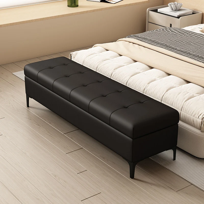 Modern Luxury Faux Eco-Leather & Pine Wood Rectangular Tufted Shoe Bench With Hidden Storage For Living Room & Bedroom