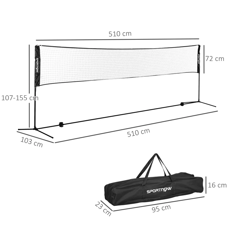Ensemble 3 en 1 extérieur jeux de raquette badminton volley 510 x 103 x 107-155 cm hauteur réglable design en acier noir 21_0006925