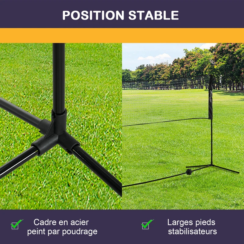 Ensemble 3 en 1 extérieur jeux de raquette badminton volley 510 x 103 x 107-155 cm hauteur réglable design en acier noir 21_0006925