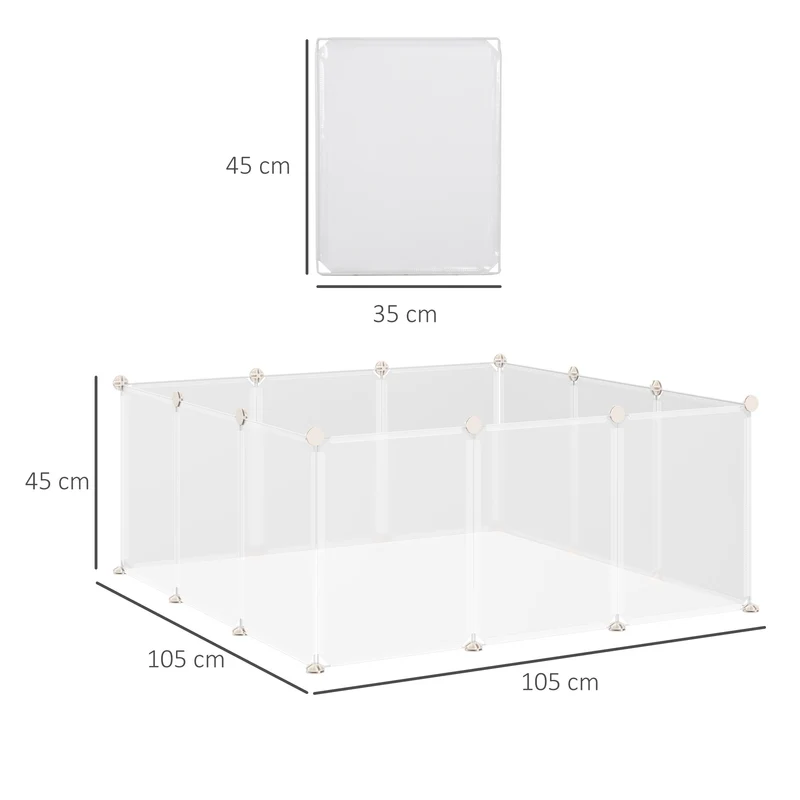 Enclos modulable pour petits animaux 105 x 105 x 45 cm montage modulable antidérapant style scandinave en métal blanc 21_0008036