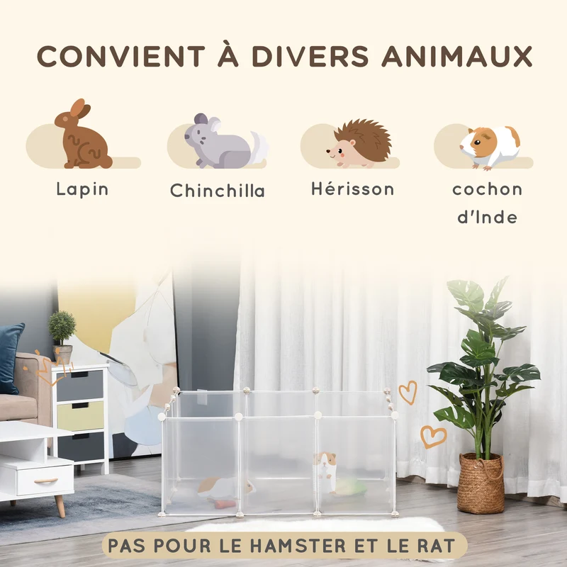 Enclos modulable pour petits animaux 105 x 105 x 45 cm montage modulable antidérapant style scandinave en métal blanc 21_0008036