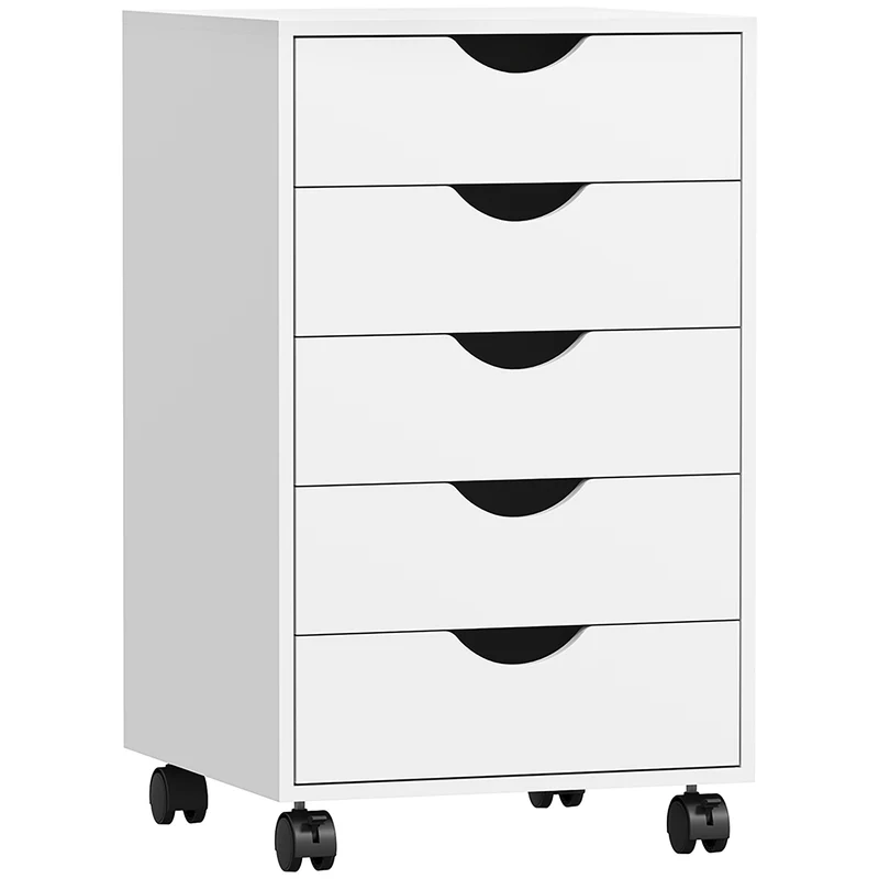 Caisson de bureau mobile à tiroirs 40 x 40 x 67 cm 5 tiroirs roulettes freinables minimaliste contemporain en MDF blanc 21_0002427