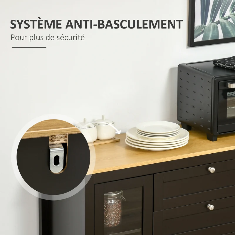 Buffet de rangement salon intérieur 120 x 40 x 90 cm grand rangement portes vitrées style classique élégant en MDF noir 21_0002228