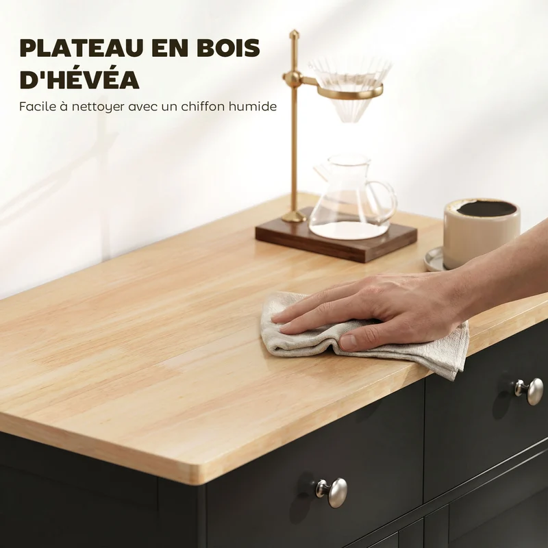Buffet de rangement salon 68 x 40.3 x 85 cm grand espace de rangement 2 tiroirs élégant design scandinave en MDF noir 21_0002182