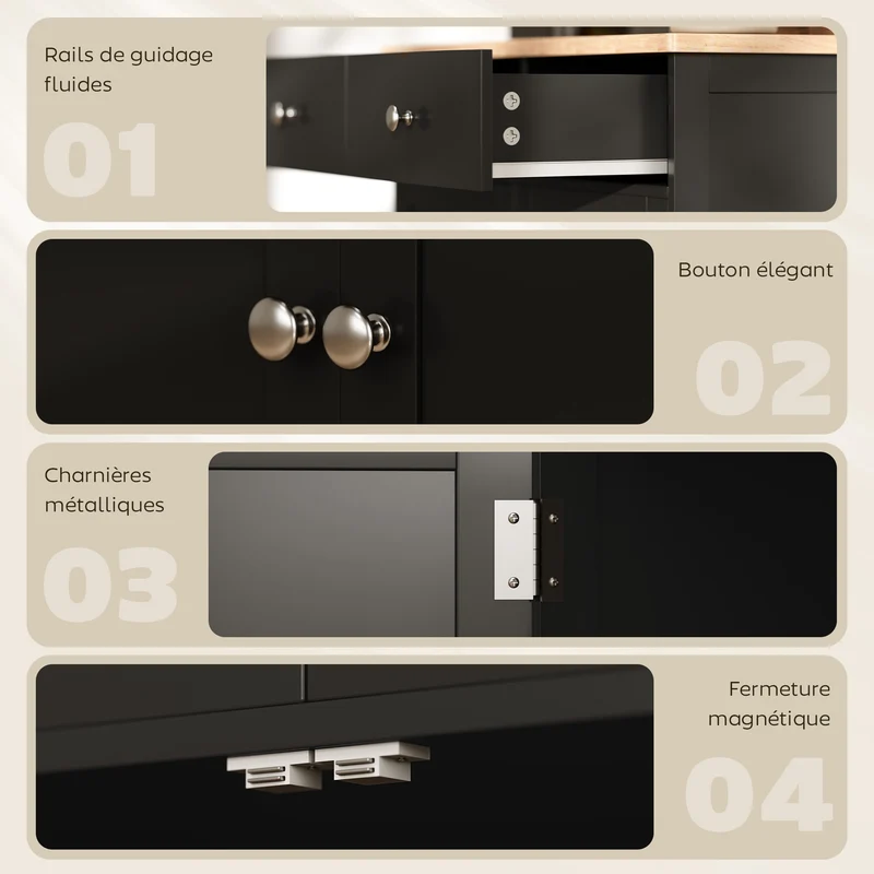 Buffet de rangement salon 68 x 40.3 x 85 cm grand espace de rangement 2 tiroirs élégant design scandinave en MDF noir 21_0002182