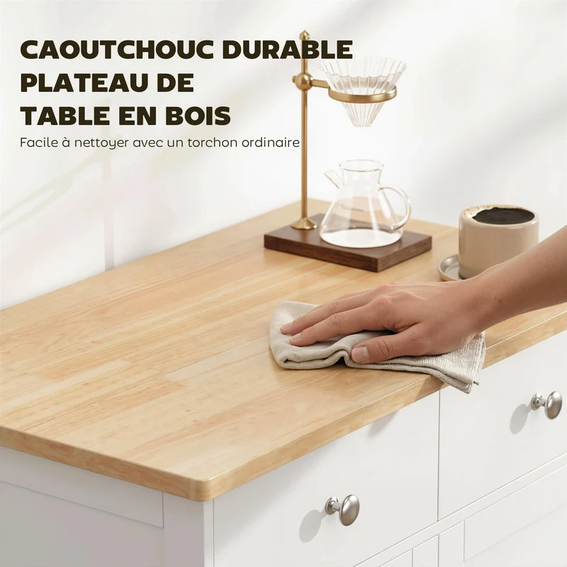Buffet de rangement rectangulaire salon cuisine 68 x 40.3 x 85 cm rangement 2 tiroirs style scandinave en MDF blanc 21_0002181