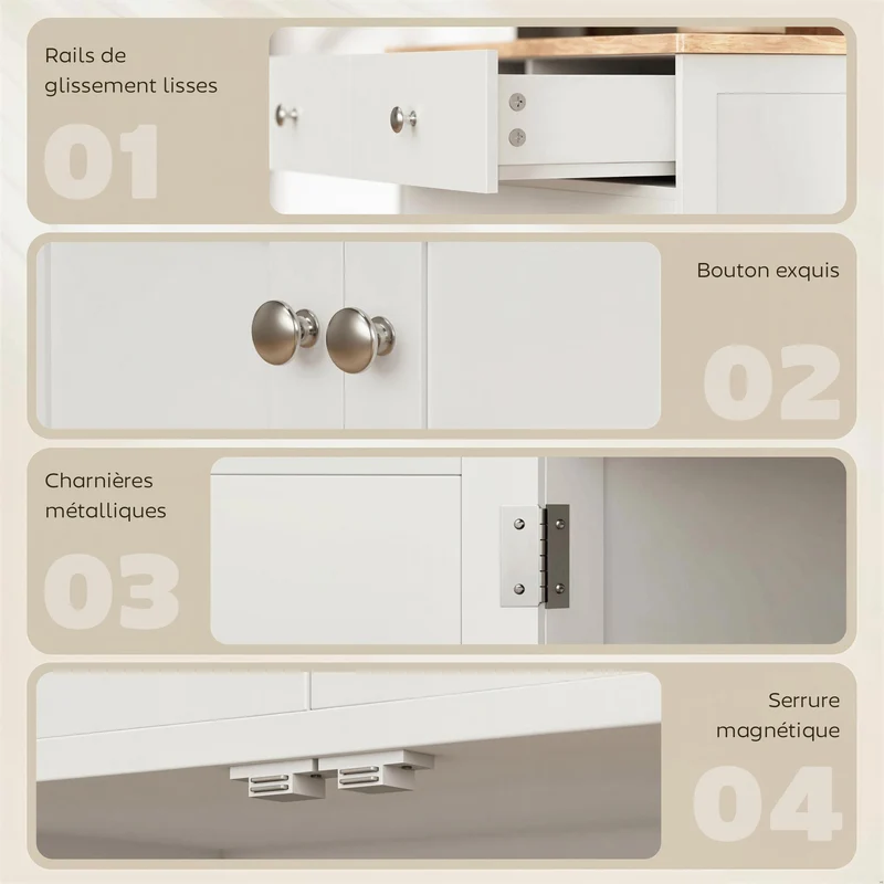 Buffet de rangement rectangulaire salon cuisine 68 x 40.3 x 85 cm rangement 2 tiroirs style scandinave en MDF blanc 21_0002181