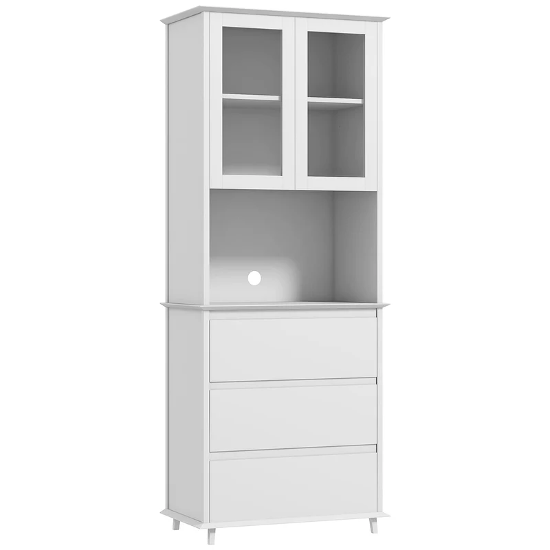 Buffet de cuisine rangement 68 x 38 x 172 cm grand plan de travail rangements variés 3 tiroirs contemporain en MDF blanc 21_0003221