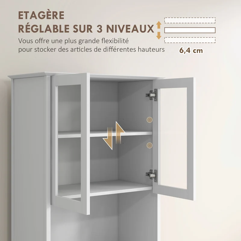 Buffet de cuisine rangement 68 x 38 x 172 cm grand plan de travail rangements variés 3 tiroirs contemporain en MDF blanc 21_0003221