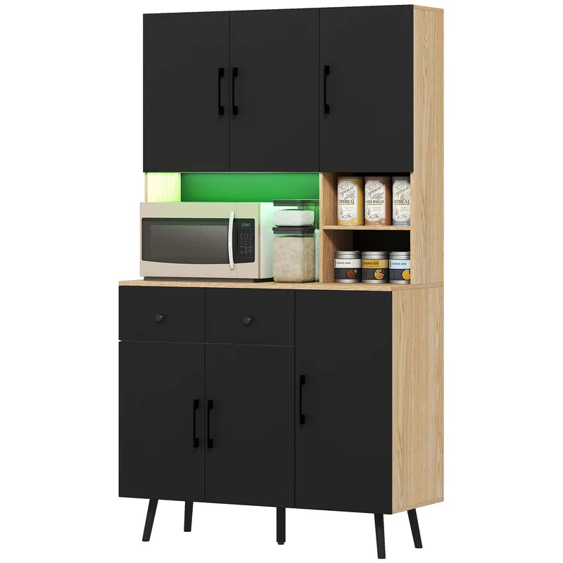 Buffet de cuisine 100 x 40 x 176 cm éclairage led couleurs étagères réglables moderne en panneau de particules chêne 21_0003325