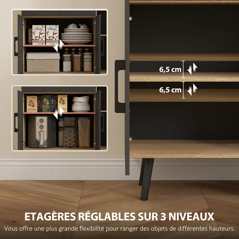 Buffet de cuisine 100 x 40 x 176 cm éclairage led couleurs étagères réglables moderne en panneau de particules chêne 21_0003325