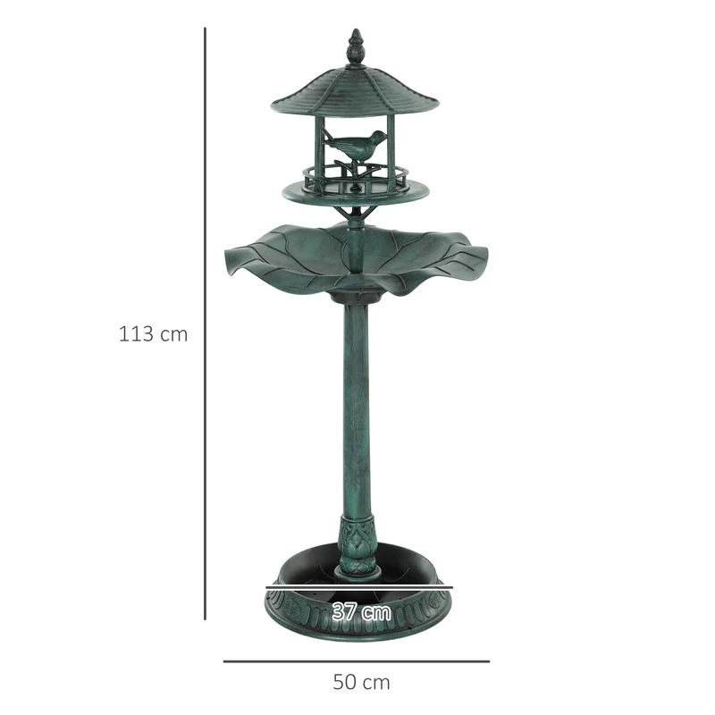 Bain d'oiseaux 3 en 1 abreuvoir jardinière 50 x 113 cm résistant intempéries rustique en polypropylène vert-de-gris 21_0003924