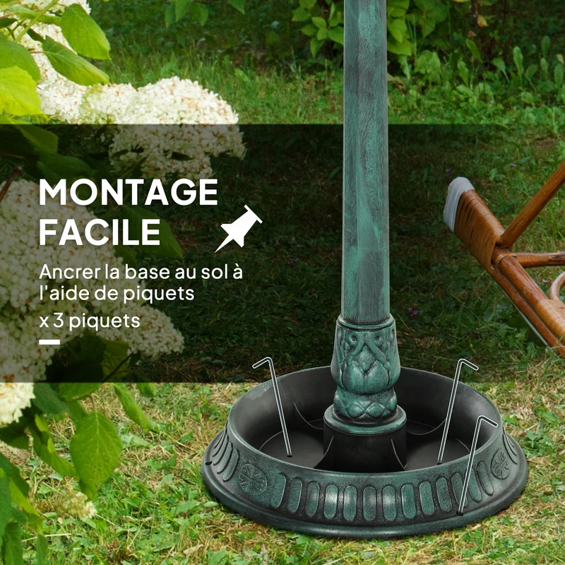 Bain d'oiseaux 3 en 1 abreuvoir jardinière 50 x 113 cm résistant intempéries rustique en polypropylène vert-de-gris 21_0003924
