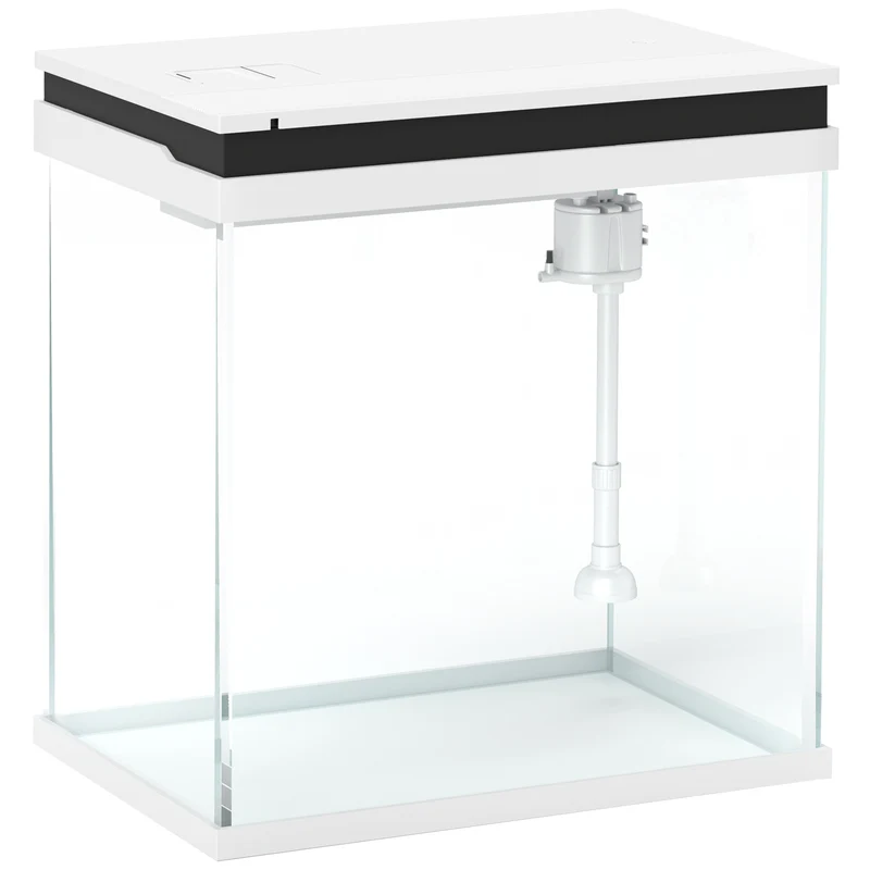 Aquarium complet de table 30 x 20 x 33 cm filtration intégrée éclairage led multicolore moderne épuré en verre blanc 21_0008040