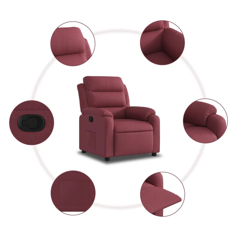 Fauteuil relax TV rembourrage confortable fonction d'inclinaison manuelle en tissu rouge bordeaux DEC028145