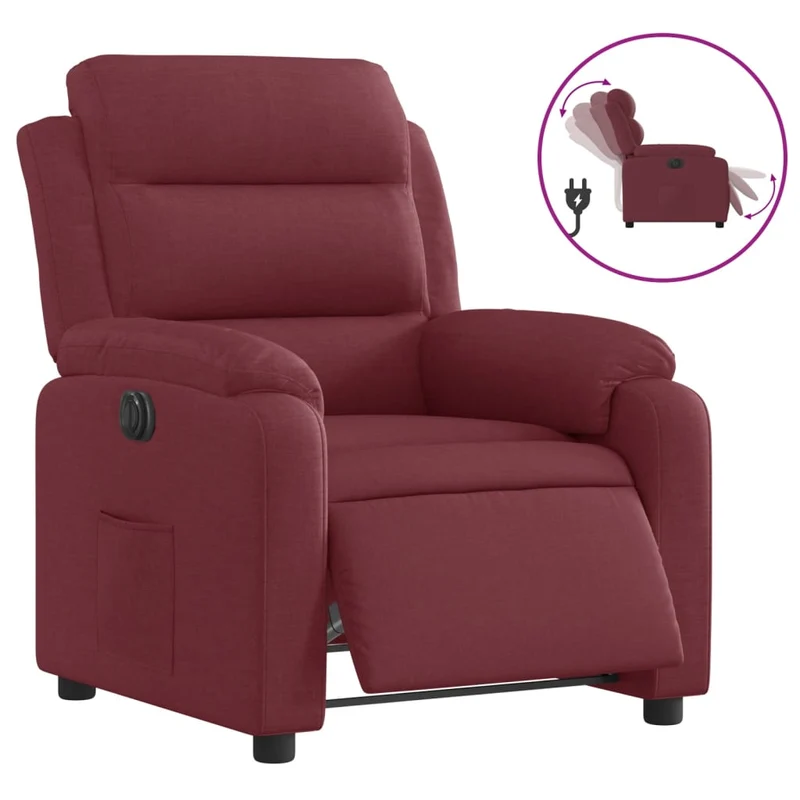 Fauteuil relax TV fonction d'inclinaison électrique très confortable en tissu rouge bordeaux DEC028548