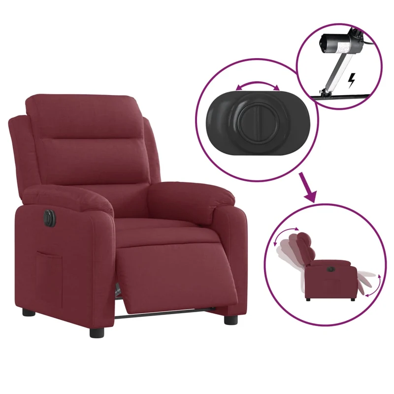 Fauteuil relax TV fonction d'inclinaison électrique très confortable en tissu rouge bordeaux DEC028548