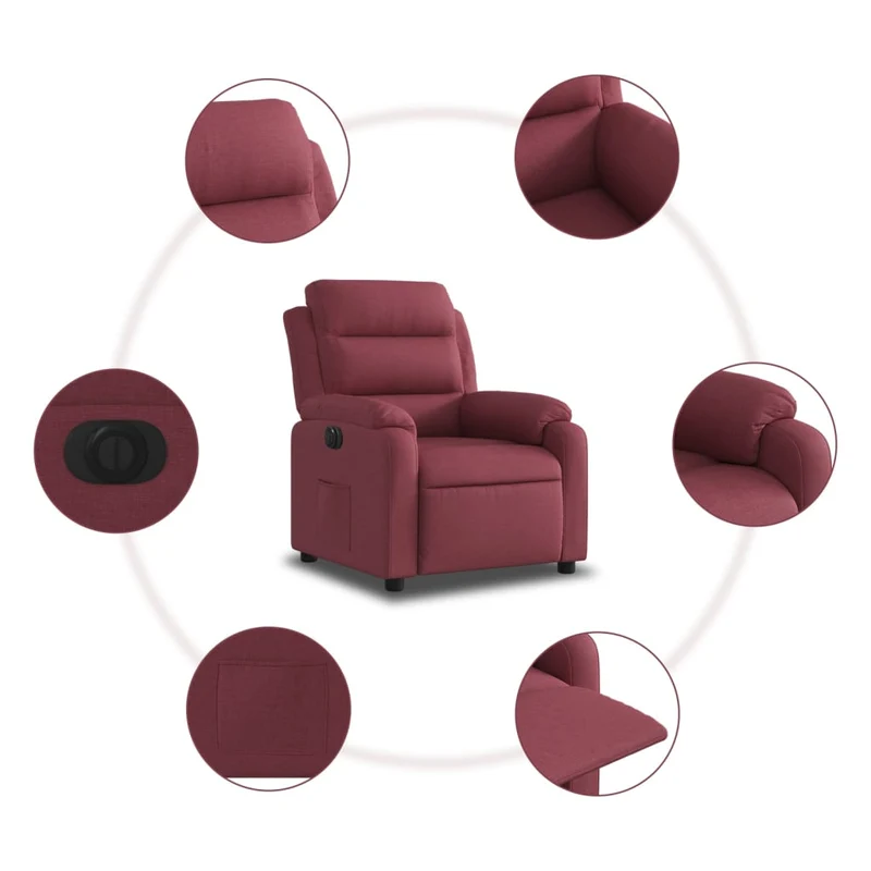 Fauteuil relax TV fonction d'inclinaison électrique très confortable en tissu rouge bordeaux DEC028548