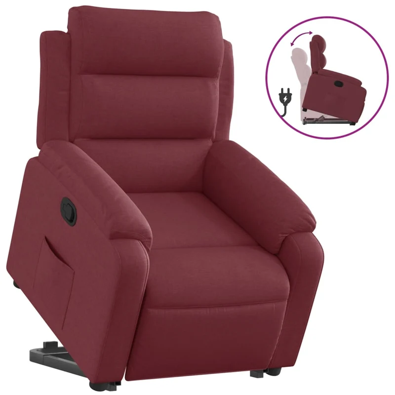 Fauteuil relax TV rembourrage confortable fonction de levage électrique en tissu rouge bordeaux DEC028140