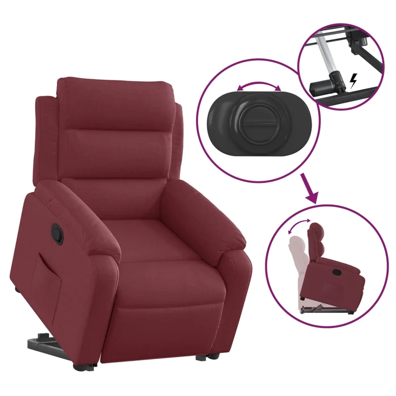 Fauteuil relax TV rembourrage confortable fonction de levage électrique en tissu rouge bordeaux DEC028140