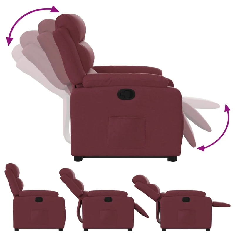 Fauteuil relax TV rembourrage confortable fonction de levage électrique en tissu rouge bordeaux DEC028140