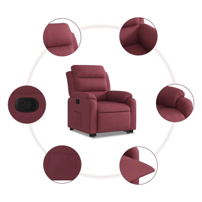 Fauteuil relax TV rembourrage confortable fonction de levage électrique en tissu rouge bordeaux DEC028140
